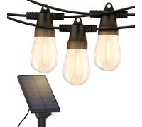 Brightech Ambience Pro - Waterproof, Solar Powered Outdoor String Lights - 48 Ft Vintage Edison Bulbs Create Bistro Ambience On Your Patio - Commercial Grade, Shatterproof - 1W LED, Warm White Light
