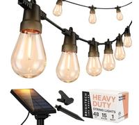 Brightech Ambience Pro - Waterproof, Solar Powered Outdoor String Lights - 48 Ft Vintage Edison Bulbs Create Bistro Ambience On Your Patio - Commercial Grade, Shatterproof - 1W LED, Warm White Light