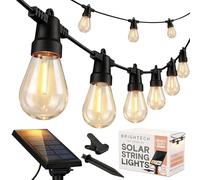 Brightech Ambience Pro - Waterproof, Solar Powered Outdoor String Lights - 8M Vintage Edison Bulbs Create Bistro Ambience On Your Patio - Commercial Grade, Shatterproof - 1W LED, Soft White Light