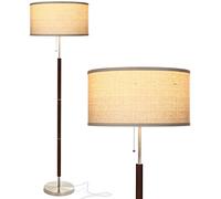 Brightech Carter - Floor Lamp for Mid Century Modern Living Rooms - Contemporary Office & Bedroom Standing Light - Tall Pole, Drum Shade Lamp with Walnut Wood Finish