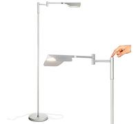 Brightech Leaf - Adjustable Pharmacy LED Floor Lamp for Reading, Crafts & Precise Tasks - Standing Bright Light for Living Room, Sewing - Great Lighting for Office Desks & Tables - Platinum Silver