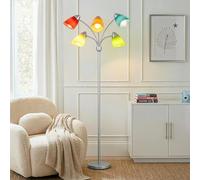 Brightech Medusa LED Floor Lamp - Multi Head Adjustable Tall Pole Standing Reading Lamp for Living Room, Bedroom, Kids Room - Includes 5 LED bulbs and 5 White & Colored Interchangeable Shades - Silver