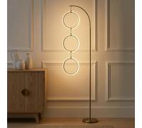 Brightech Nova - Contemporary Arc Floor Lamp W. Unique 3-Circle Ring Style Pendant - Over The Couch Hanging Light On Arching Pole - Modern Living Room Lighting Matches Decor & Gets Compliments - Gold