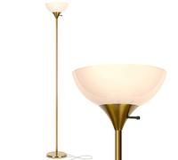Brightech Sky Dome - Very Bright LED Torchiere Floor Lamp for Living Rooms & Offices- Dimmable Modern Standing Lamp - Tall Pole Light for Bedrooms - LED Bulb Included - Brass, Gold