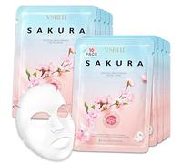 Brightening Face Sheet Mask, Set of 10 - Japanese Hydrating Beauty Skincare with Sakura Extract for Women and Men - Moisturising Anti Aging Facial Treatment - Ideal for Sensitive Skin