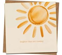 Brighter Days Are Coming Sun Greeting Card, 145mm x 145mm Square, Encouragement Thinking of You Get Well, Blank Inside, Watercolor Sunshine Design, Kraft Envelope Included