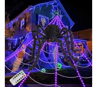 Brighter Spider Web Lights Halloween Decorations Outdoor, 2025 Upgraded 250 Purple LED Lights 16.4ft Spider Web with 48 Inches Giant Spider, 8 Modes, Timer & Memory Function, Outdoor Halloween Decor