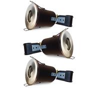 Brightex, Pack of 3 Fire Rated IP65 Downlight Bathroom Kitchen Brushed Chrome Spotlight Ceiling Recessed Indoor & Outdoor LED 6W GU10 (Bulb Not Included)