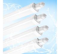 BrightFly 4FT LED Batten Light 4 Packs, IP65 30W 3420lm Waterproof Garage Lighting, Super Bright 6500K, LED Tube Light with Built-in Connector, Suitable for Warehouse Shop Shed Tunnel Loft Office