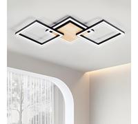 BrightFly LED Lights for Bedroom, Modern LED Ceiling Design Square Ceiling Light, Black and White Plastic and Wood Grain Design, 24W Natural White Chic Chandelier for Living Room Hallway Study Office