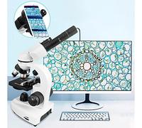 BrightFootBook Binocular Compound Microscope 40-10000x Maginfication, with Usb Electronic Eyepiece, Connected to Computer, Software Windows/Mac Compatible and 100pcs Blank Slides