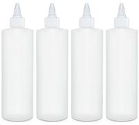 BRIGHTFROM Condiment Squeeze Bottles, 12 OZ Empty Squirt Bottle with Twist Top Cap, Leak Proof - Great for Ketchup, Mustard, Syrup, Sauces, Dressing, Oil, Arts and Crafts, BPA FREE Plastic - 4 PACK