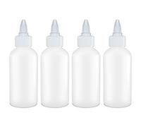 BRIGHTFROM Squeeze Bottles SET - 4 OZ Empty Plastic Containers for Dressing, Sauces & Condiments | Leak Proof, BPA Free, Refillable | Twist Top - Pack of 4