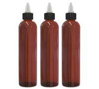 BRIGHTFROM Twist Top Applicator Bottles 8 OZ, Squeeze Empty Plastic Bottles, Black Nozzle, BPA-Free, PET, Refillable, Open/Close Nozzle - Multi Purpose (Amber) Pack of 3