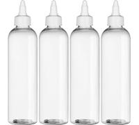 BRIGHTFROM Twist Top Applicator Bottles, Clear 8 OZ BPA-Free Plastic, Empty, Squeeze, Refillable - Open/Close Nozzle - Multi Purpose (Pack of 4)
