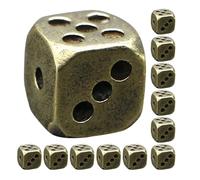 BRIGHTFUFU 12pcs Retro Brass Dice with Rounded Corners for Bar Games, Poker Party, and Tabletop Board Games - Solid Vintage Metal Dice Set and DIY Crafts