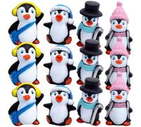 BRIGHTFUFU 12Pcs Small Winter Penguin Figurines Set Non-Edible Cake Toppers Micro Penguin Ornaments for Birthday Party Decoration and DIY Cake Accessories