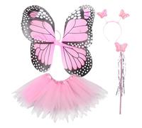 BRIGHTFUFU 1Set Butterfly Wings Costume Includes Tutu Skirt Fairy Wand and Headband for Dress Up Fun at Parties and Roleplaying Events for Imaginative Play