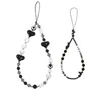 BRIGHTFUFU 2 Pcs Phone Lanyard Straps with Hearts Beads Stylish Phone Bracelet Charms for Women Decorative Hanging Chains Bags Keys Matching Accessories