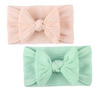 BRIGHTFUFU 2pcs Headbands for Breathable Nylon Bowknot Hair Accessories Soft Jacquard Textured Headdress Comfortable and Easy to Wear for Showers and Birthday Parties Pink Mint Green