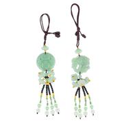 BRIGHTFUFU 2pcs Jade Like Car Hanging Pendants Lotus Decorative Charms for Rearview Mirror Lucky Safety Amulets for Vehicle Interior Stylish Feng Shui Accessories