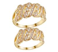 BRIGHTFUFU 2pcs Ladies Bow Zircon Copper Statement Ring for Women, Golden