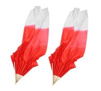 BRIGHTFUFU 2pcs Long Folding Artificial Silk Dance Fans Lightweight Bamboo Veils for Women Belly Dancing Performances Stage Props Red Gradient Total
