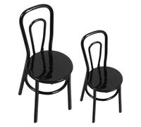 BRIGHTFUFU 2pcs Miniature Iron Chair Model Set, Black Large and Small Dollhouse Furniture, Realistic Miniature Living Room Chairs for Fairy Garden and Home Decoration