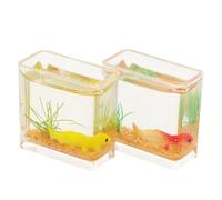 BRIGHTFUFU 2Pcs Miniature Square Goldfish Bowls for Dollhouse - Tiny Mini Fish Aquarium Decor Yellow and Orange Colors, Miniature Betta Fish Tank Desktop Accessories for Craft and Scene