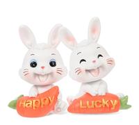 BRIGHTFUFU 2pcs Resin Rabbit Figurines Desktop Motion Cute Miniature Bunny Ornaments for Home and Car Window Decoration