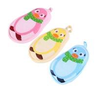 BRIGHTFUFU 3pcs Bath Sponge Cute Penguin Cartoon Shower Puff for Soft Exfoliating Body Scrubbing Balls with Sling Design for Gentle Cleansing and Massaging