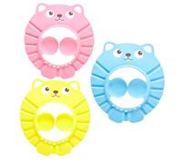BRIGHTFUFU 3pcs Shampoo Hat EVA Bath Cap with Cartoon Patterns Ergonomic Ear Protection for Shower Bathing Pink Yellow Blue