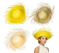 BRIGHTFUFU 3pcs Summer Straw Hat for Women, Handwoven Straw Hat with Sun Protection and Photo-ready Accessory, for Luau Party Decoration and Outdoor Beach Events