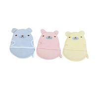 BRIGHTFUFU 3pcs Toddler Bath Gloves and Foaming Body Scrubbers for Children, Cartoon Animal Design, Soft Portable Body Rubbing Towels in Yellow, Blue, and Pink for Baby Shower Bath Accessories