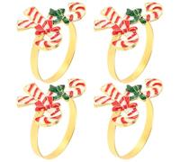 BRIGHTFUFU 4pcs Christmas Napkin Ring, Xmas Napkin Holder, Alloy Cane Shaped Decorative Elegant Lightweight Easy Clean for Table Settings, Hotel and Western Restaurant