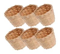 BRIGHTFUFU 6pcs Bamboo Flower Baskets with Compact Design for Fruit Storage and Small Items Portable Woven Basket Set in Khaki Colour for Organizing