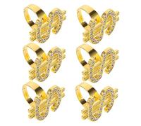 BRIGHTFUFU 6pcs Rhinestone Money Symbol Rings for Halloween Cosplay Party Punk Rock Rapper Jewellery with Sparkling Details Movie Prop Quality Costume Accessories for Role Play