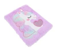 BRIGHTFUFU A5 Purple Plush Cover Unicorn Notebook, Fluffy Portable Diary with Cute Cartoon Design, Soft Plush Notepad for Note Taking and School Supplies