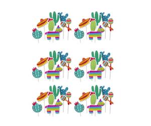 BRIGHTFUFU Cactus Cactus Shape Party Cake Toppers Theme 42pcs Cake Insert Decorations Paper and Mexican Style for Birthday Party Supplies