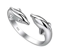 BRIGHTFUFU Creative with Opening Silver Dolphin Stylish Finger Ring Jewelry Fashion Ring for that to Heighten the Atmosphere Exquisite Copper Material Daily Life Scenes Need
