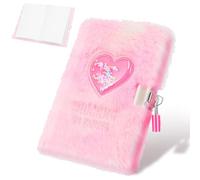 BRIGHTFUFU Fuzzy Diary A6 Plush Lockable Notebook with Heart Pattern Tie-dye Soft Cover Personal Secret Journal for Students and Teens