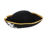 BRIGHTFUFU Halloween Carnival Pirate Hat Lightweight Felt Tricorn Cosplay Accessory for Adults Gold Trimmed Pirate Cap for Costume Parties and Photo Props