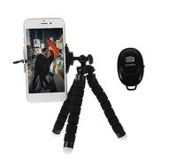 BRIGHTFUFU Mini Octopus Camera Tripod with Clamp and Remote, Portable Stainless Steel Phone and Dslr Holder for Travel Photography, Adjustable Black Tabletop Stand for Mobile Phones