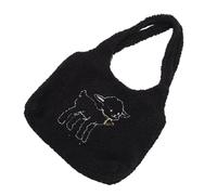 BRIGHTFUFU Plush Lamb Handbag, Lady Handbag, Portable Large Capacity Black Casual Shoulder Bag, Shopping and Work