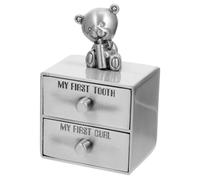 BRIGHTFUFU Portable Baby Teeth Keepsake Box for Infants and Children, Zinc Alloy Bear Shape with 2 Drawers, Easy to Storage Deciduous Tooth Organizer for Precious Memory