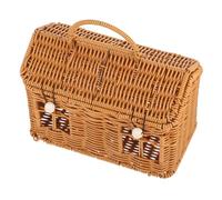 BRIGHTFUFU Rattan House Storage Basket with Lid Funny Mouse in A Box House Faux Wicker Woven Doll House for Birthday Wedding Christmas Party