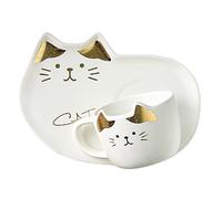 BRIGHTFUFU Set Cat Coffee Cute Ceramic Kitten Mug with Tea Cup Ideal for Coffee Juice Milk Korean Style Drinkware for Students