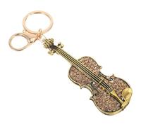 BRIGHTFUFU Stylish Violin Keyring Rhinestone Decoration, Multipurpose Zinc Alloy Violin Keychain Pendant for Bag Hanging Ornament and Desktop Ornament, Golden Vintage Music Accessory