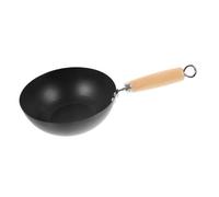 BRIGHTFUFU Traditional Wrought Iron Small Cooking Wok Flat Bottom Gas Stove Pan Heat-Resistant Kitchenware for Household Stir-Fry with Comfortable Insulated Handle