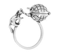 BRIGHTFUFU Vintage Cat Aromatherapy Open Adjustable Ring in Copper Silver